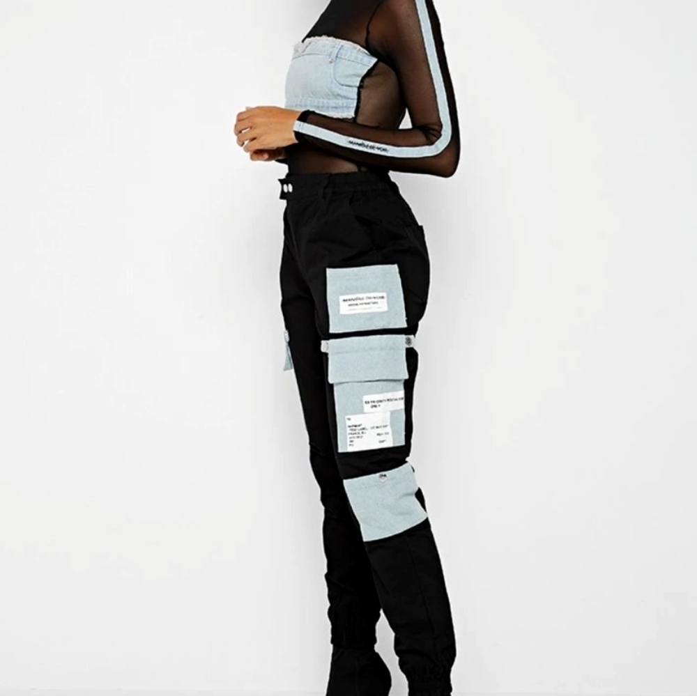 Denim Patch Cargo Pants